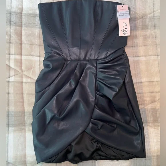 Oh Polly | Dresses | Vegan Leather Bandeau Corset Mini Dress In Black |  Poshmark